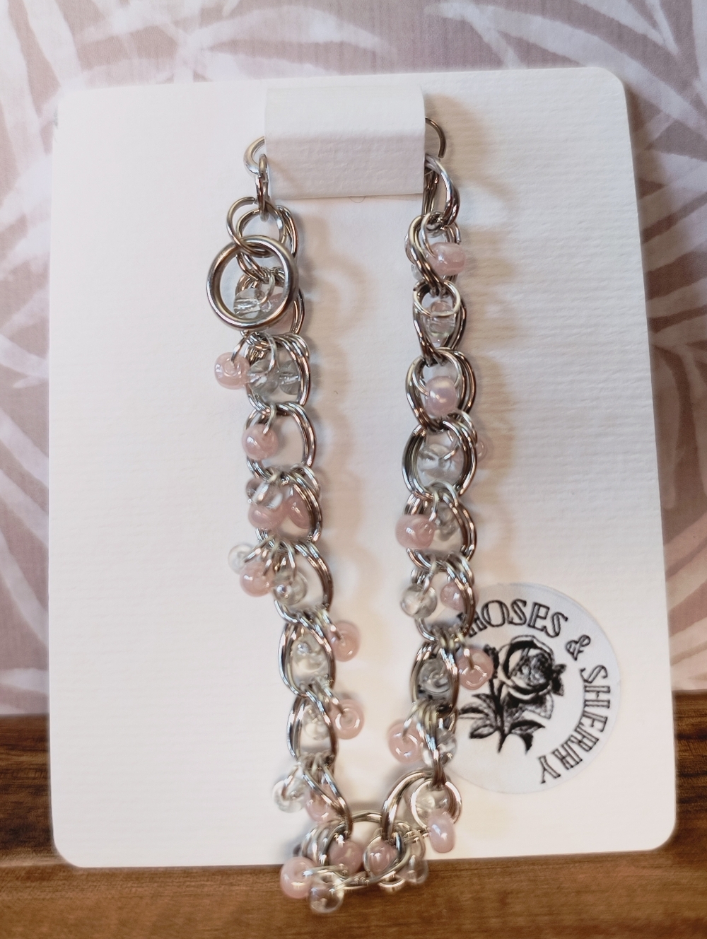 Hand-Woven Pink Blossom Chainmaille Bracelet | Nickel-Free | 7.5"